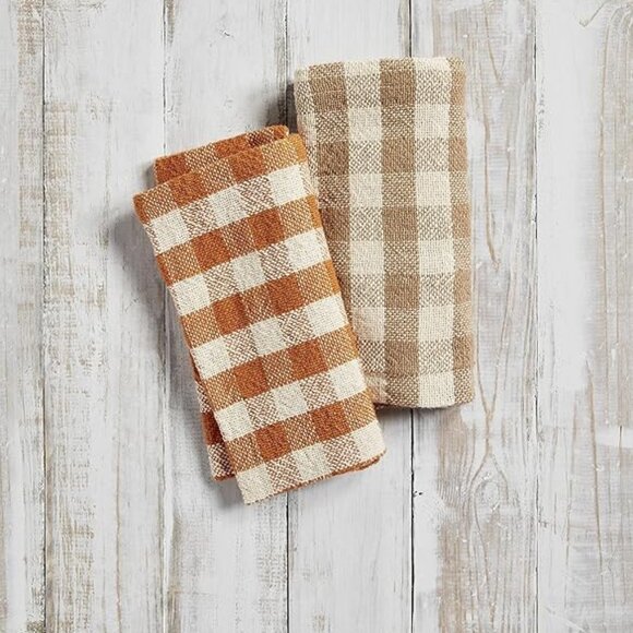 Mud Pie Orange Plaid Napkin Set of Four/NWT - Picture 3 of 11